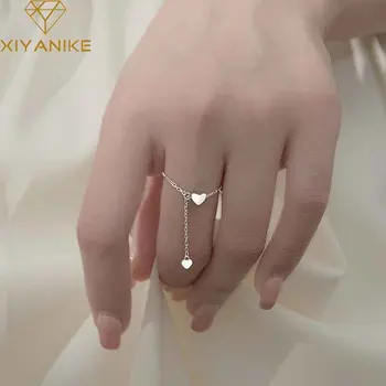 Серебристый цвет XIYANIKE, Уникальный дизайн, Кольцо-цепочка с сердечком, Элегантный Шарм, Подарок на Указательный палец для женщин, Регулируемый