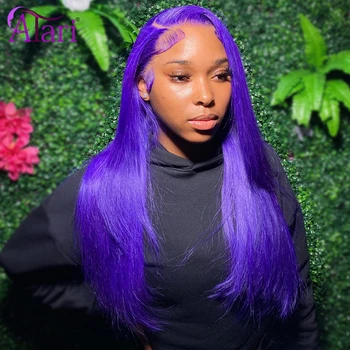Окрашенные фиолетовые парики из человеческих волос, прозрачный прямой парик на шнурке 13x4 для чернокожих женщин, бразильский парик с застежкой 5x5, предварительно выщипанный