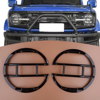 1 Пара Защитных Накладок Передних Фар Подходит для Ford Bronco 2024 2023 2022 2021 Черный ABS