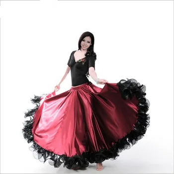 Элегантная юбка с широким подолом для испанского фламенко, длинное красно-черное платье для бальных танцев для испанской корриды