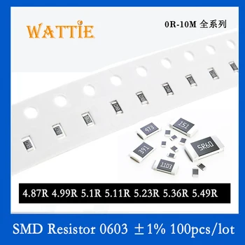 SMD резистор 0603 1% 4,87R 4,99R 5.1R 5.11R 5.23R 5.36R 5.49R 100 шт./лот микросхемные резисторы 1/10 Вт 1.6 мм * 0.8 мм