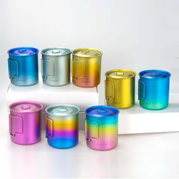Цветная чашка для воды из чистого Титана, Ультралегкая Окисленная цветная Кружка, Набор напитков для кемпинга, Радужная Подарочная чашка для кемпинга, 420 мл