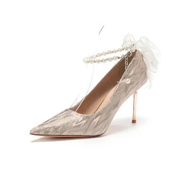 Двузубая резиновая подошва, обувь на очень высоком каблуке, женская обувь, женские ботинки, вечернее шоу с острым носком, модное платье Ткань GH175