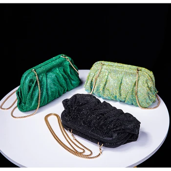 Женская сумка Тренд 2023, роскошные сумки для женщин, клатч Cloud Dumpling, сумка через плечо на цепочке со стразами, дизайнерский кошелек и сумочка