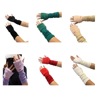 Стильные вязаные перчатки для рук для леди Y2K, перчатки без пальцев для девочек, Модные аксессуары, теплые рукава для рук, налокотники 449B