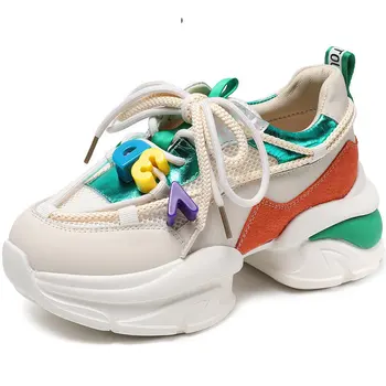 Fujin 7 см, женские разноцветные дышащие массивные кроссовки, обувь из воздушной сетки из натуральной кожи, летние Дышащие