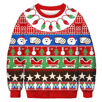 Забавный свитер с 3D принтом Санта-Клауса и оленя, мужские И женские Уродливые Рождественские свитера, Джемперы, топы, Пуловер для праздничной вечеринки, толстовка, топ