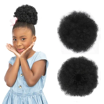 6-дюймовый синтетический короткий афро-пучок для волос, завязки в виде конского хвоста, шиньоны, Кудрявый шиньон, наращивание волос в виде конского хвоста для детей