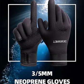 Перчатки для дайвинга DEMMET 3/5 мм Неопреновый теплый гидрокостюм с пятью пальцами, зимние перчатки для подводного плавания, сноркелинга, серфинга