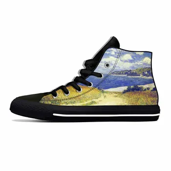 Популярный Клод Моне, картина маслом в пруду с водяными лилиями, Модная повседневная тканевая обувь, высокие кроссовки, легкие мужские и женские кроссовки