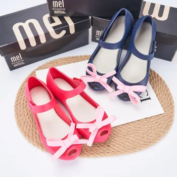 Летние сандалии принцессы с бантом Mini Melissa Gilr, детская модная желейная обувь из ПВХ, Мягкие пляжные сандалии для больших девочек HMI122