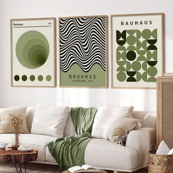 Зеленые абстрактные настенные художественные плакаты Bauhaus, картины на холсте, принты, картины, интерьер современной гостиной, спальни, домашнее украшение