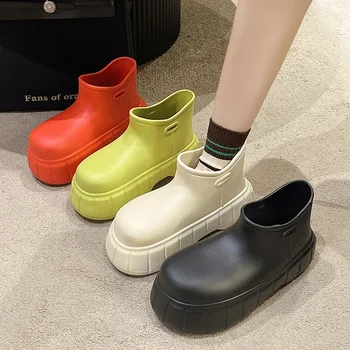 Женские непромокаемые ботинки 2023 года, уличная непромокаемая обувь на толстой подошве, Модные однотонные повседневные ботильоны на платформе, нескользящая женская обувь