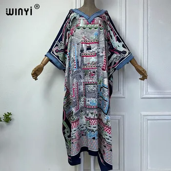 WINYI Ближневосточный кафтан с принтом, модная африканская одежда, пляжные наряды для женщин, вечернее платье для мусульманской вечеринки