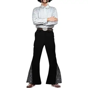 Женские нижние брюки, блестящие расклешенные брюки, глянцевый топ с лацканами, костюм клоуна для наряда