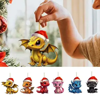 Рождественские украшения в виде дракона, Праздничный акриловый кулон в виде динозавра, украшения для елки, Подвесной кулон на шнурке, красочный орнамент
