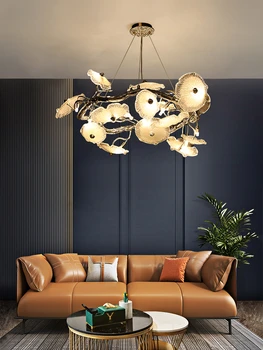 Современные светодиодные потолочные люстры Lotus, полностью Медные, Подвесной светильник для гостиной роскошной виллы, Роскошные атмосферные светильники для бара и ресторана