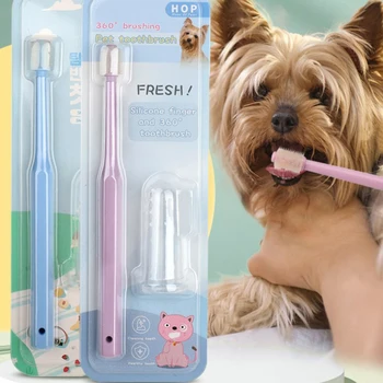 Набор зубных щеток для собак и кошек 2шт, 360-градусная пальцевая зубная щетка для чистки полости рта