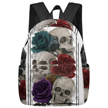 Рюкзак с акварельным черепом и розой на Хэллоуин, школьные сумки для подростков, сумка для ноутбука, женский повседневный рюкзак для путешествий