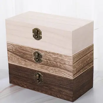 Домашний ящик для хранения, деревянный с крышкой, Золотой замок, Органайзер для открыток, Футляр для ювелирных изделий ручной работы, Деревянная коробка