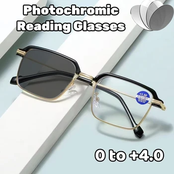 Мужские Анти-синие Очки Для Дальнозоркости Высокой Четкости, Фотохромные Очки Для Чтения, Металлические Модные Классические Очки Для Дальнозоркости