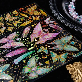 3 Листа серии Butterfly Dream Crystal Винтажный материал для коллажей, Бронзирующая наклейка для домашних животных, креативный декор для журнала DIY, Канцелярские принадлежности