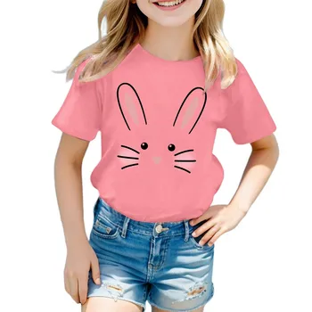 Летняя детская пасхальная футболка с короткими рукавами и принтом мультяшного кролика для мальчиков и девочек