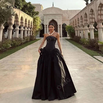 OIMG Элегантные Длинные вечерние платья из черной тафты без бретелек и рукавов Вечернее платье для выпускного вечера Arabia Dubai Celebrate Party Dresses