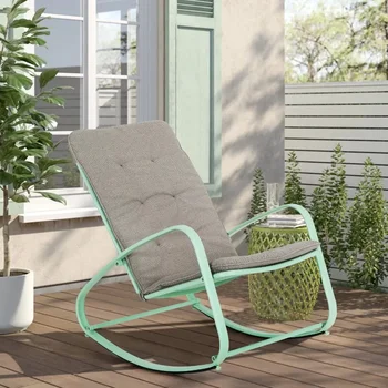 Уличное Металлическое кресло-качалка из 1 предмета с подушкой для наружного внутреннего балкона, зеленый