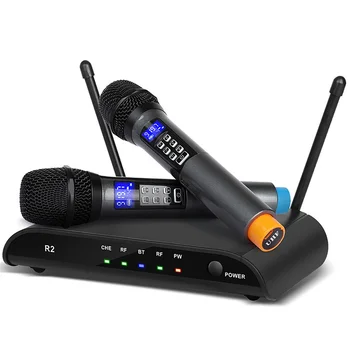 Профессиональная 2-канальная беспроводная микрофонная система Bluetooth Mic С 2 портативными микрофонами для выступления в караоке, церковного шоу, собрания