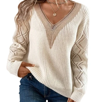 Женские блузки, весенне-осенний свитер в корейском стиле, пуловер с V-образным вырезом, свитер