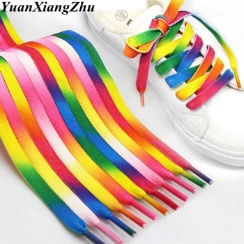 1 пара Разноцветных шнурков с радужным градиентным принтом, шнурки для обуви на плоской подошве, Кроссовки хроматического цвета, шнурки 80 см/100 см /120 см BC-1