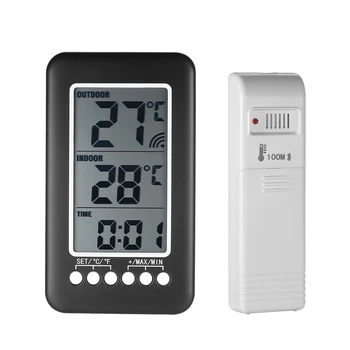 ЖК-дисплей ℃/℉ Цифровой термометр Беспроводной внутренний/Наружный термометр Часы Измеритель температуры с передатчиком