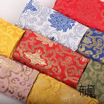 Жаккардовая ткань, парча по метру для платьев, одежда Cheongsam Hanfu, ручная работа, плотная летняя красно-синяя ткань в китайском стиле