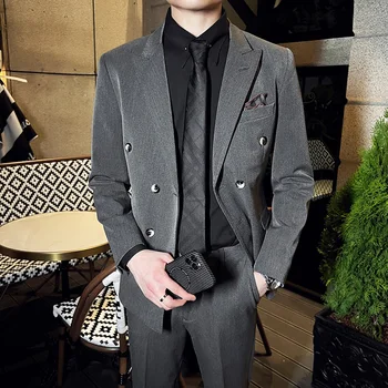Fine four seasons (костюм + брюки) мужская высококачественная британо-корейская версия облегающего однотонного повседневного делового костюма-двойки