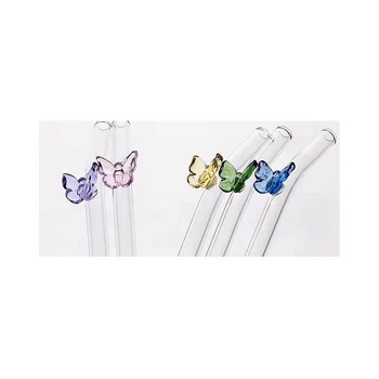 5 шт многоразовых стеклянных соломинок с разноцветной бабочкой на прозрачных соломинках и дизайнерскими небьющимися изогнутыми соломинками для питья