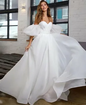 Элегантное длинное свадебное платье из органзы в виде сердца с рукавом трапециевидной формы, плиссированный шлейф, шнуровка сзади, свадебное платье на заказ для женщин
