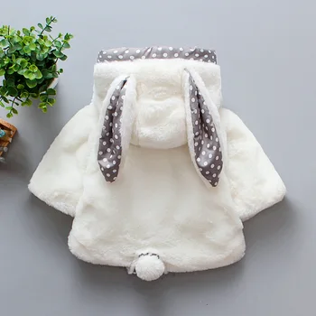 Одежда для новорожденных девочек, осенне-зимняя теплая меховая накидка, зимний комбинезон для младенцев, детская куртка, рождественское пальто принцессы с капюшоном и милыми заячьими ушками