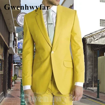 Гвенвифар 2021 осень новый стиль желтый красивый мужской костюм однобортный свадебный смокинг жениха лучший мужской костюм-двойка