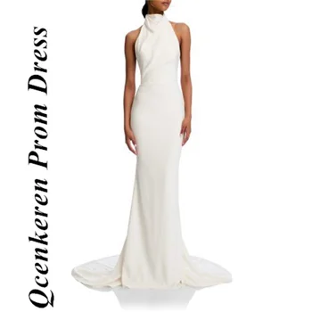 Вечерние платья Русалки без рукавов Qcenkeren, Изящные Белые вечерние платья 2024, элегантное платье для выпускного вечера длиной до пола с высоким вырезом