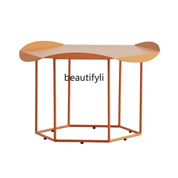 Журнальный столик Маленький Столик Дизайн Углового Столика Взъерошенный Желто-Оранжевый Iron Fresh