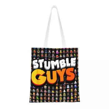 Забавная игра Stumble Guys, холщовая сумка-тоут, экологичная хозяйственная сумка большой емкости для женщин, школьные сумки