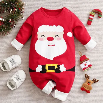 Рождественский костюм 2023, Новогодняя одежда для малышей, Комбинезон для мальчиков и девочек, Хлопковый комбинезон с мультяшным принтом для младенцев
