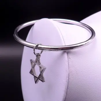   Нержавеющая Сталь Звезда Давида дизайн подвески Гладкая манжета браслет Модные Подарки 2.68