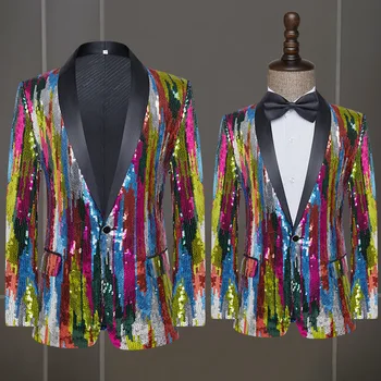 Мужской костюм, камуфляжный пиджак с блестками, платье ведущего выступления певицы, сценическое выступление в баре ночного клуба, модный костюм (только куртка)