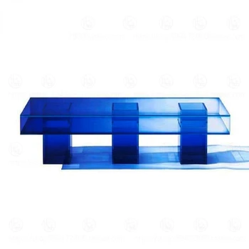 Изготовленная по индивидуальному заказу Прозрачная акриловая скамейка Градиентного синего цвета Длинный Узкий стол Модельная комната Прямоугольный шкаф для телевизора Консольные столики