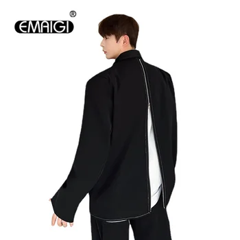 Мужской поддельный костюм с застежкой-молнией сзади из 2 предметов, пиджак, блейзеры, мужская универсальная мода, свободная повседневная Корейская уличная одежда, блейзеры, пальто, топ