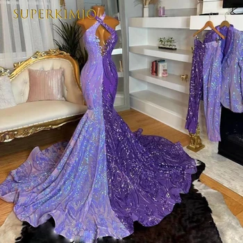 Вечерний халат SuperKimJo, блестящие фиолетовые платья для выпускного вечера с аппликацией из пайеток, платья для официальных мероприятий, Vestidos De Gala