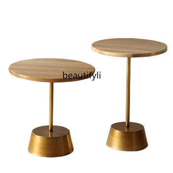 Дубовый угловой стол Диван из массива дерева Приставной столик из кованого железа Маленький круглый приставной столик Nordic Mini Комбинация маленьких круглых столиков