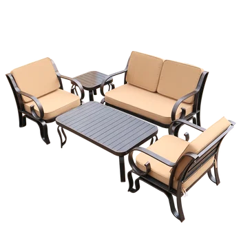 Комбинация дивана, кресла и журнального столика, открытый одноместный металлический антикоррозийный двухместный диван, длинный журнальный столик